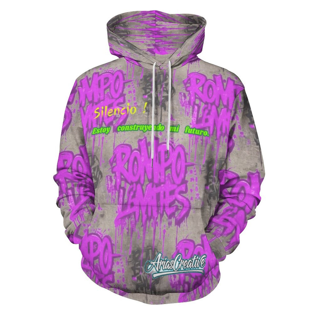 Sudadera con capucha rosa viejo de Peaprint con el texto "ROMPO MIS LÍMITES" en el centro, diseñada por AriasCreative.