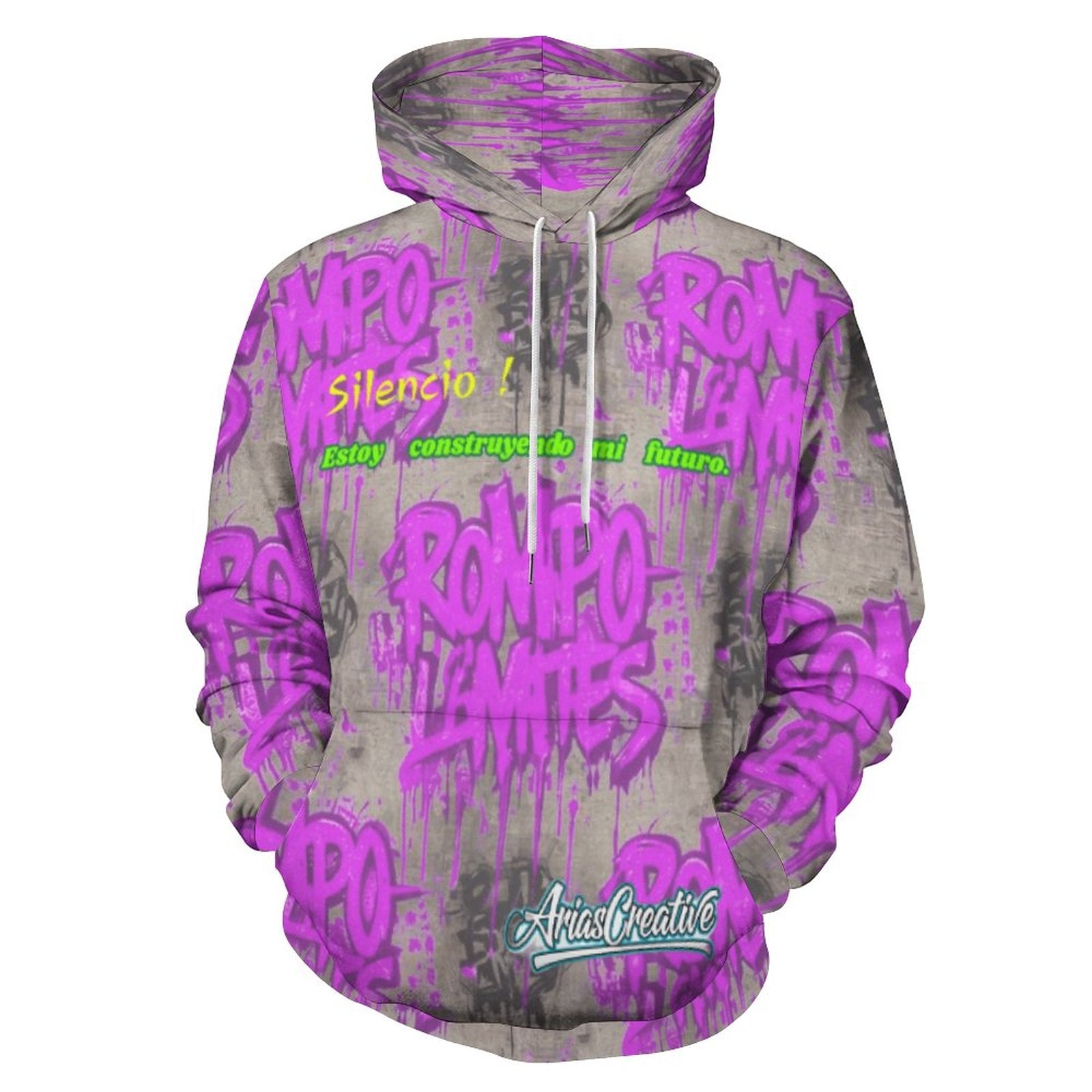 Sudadera con capucha rosa viejo de Peaprint con el texto "ROMPO MIS LÍMITES" en el centro, diseñada por AriasCreative.