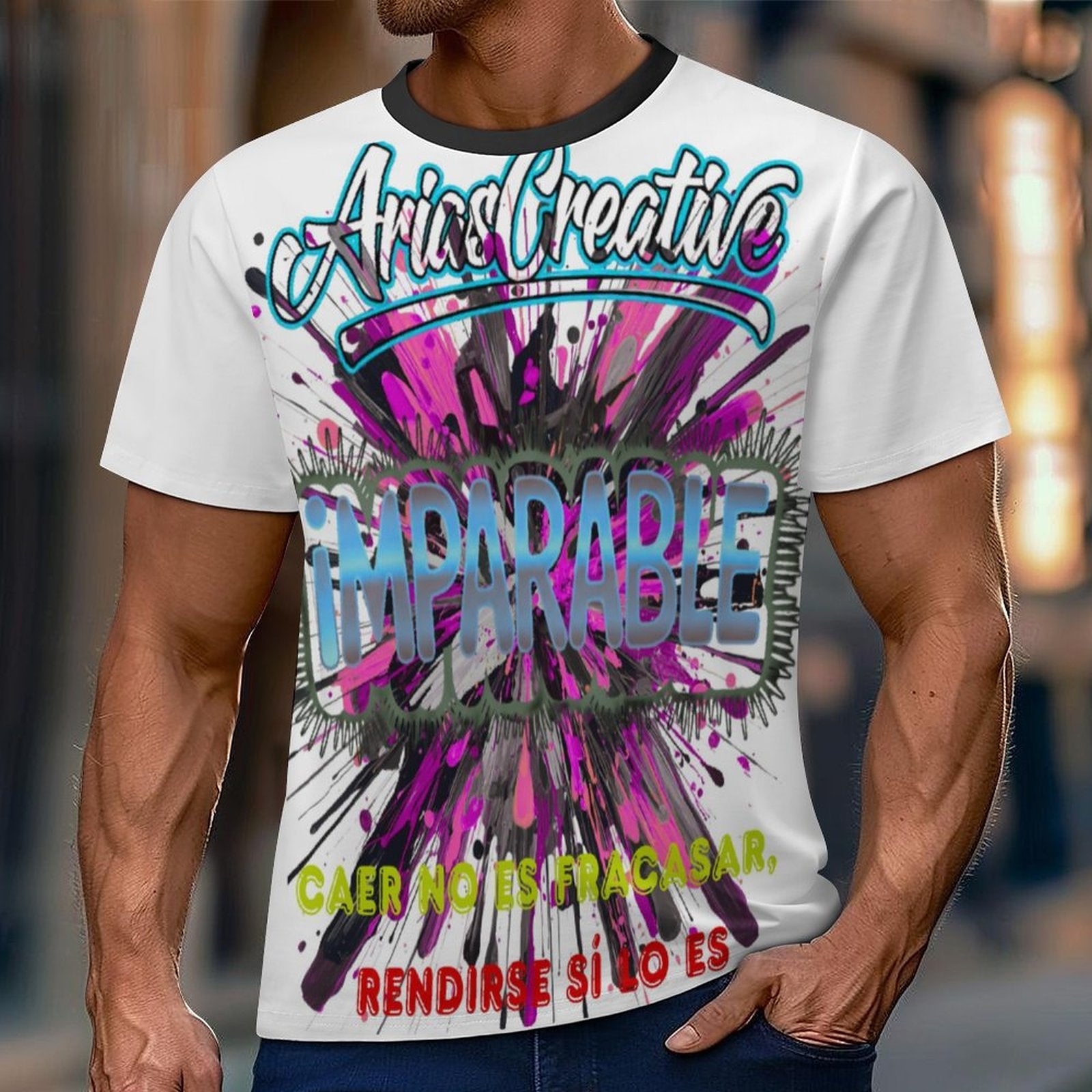 Camiseta casual de manga corta para hombre de AriasCreative™ en estilo arte y streetwear premium de peaprint.