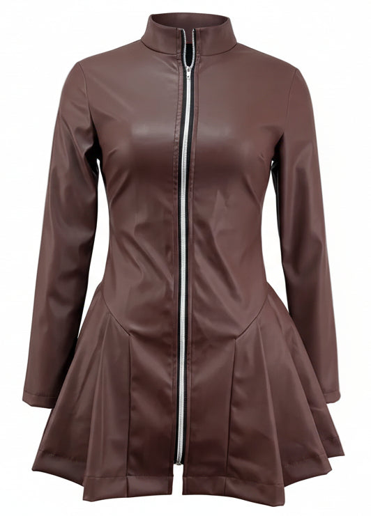 Vestido PU Plisado de Manga Larga – Estilo Urbano - ariascreative