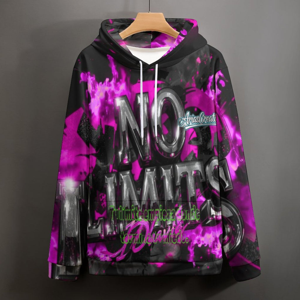Hoodie by peaprint featuring graffiti design in pink, black, and gray with motivational phrases, perfect for streetwear style.