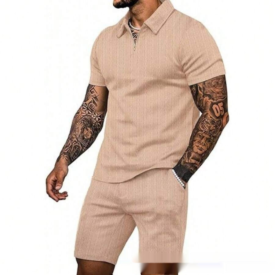 Conjunto de verano para hombre AriasCreative, camiseta de rayas ajustada y pantalón corto, ideal para climas cálidos.