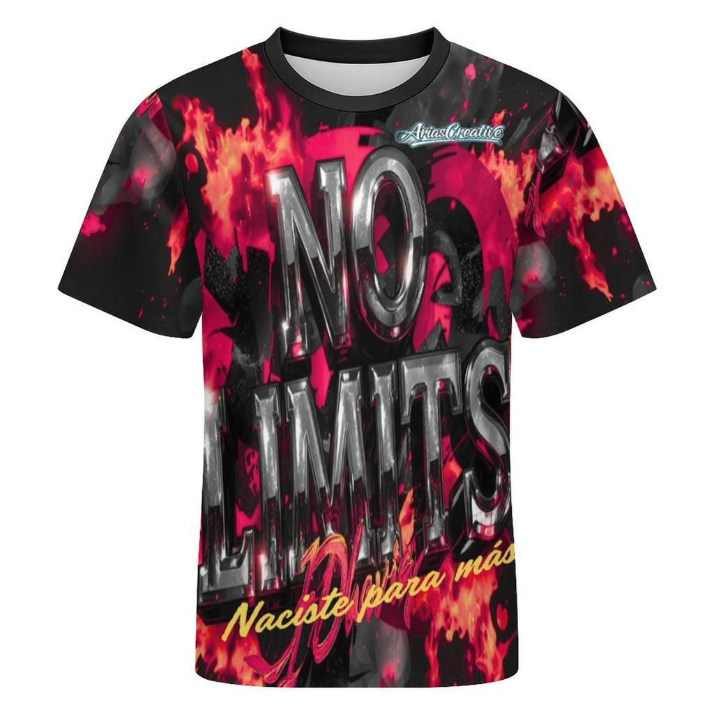 Camiseta de manga corta AriasCreative "No Limits" con mensaje inspirador en algodón, modelo en color negro con diseño moderno.