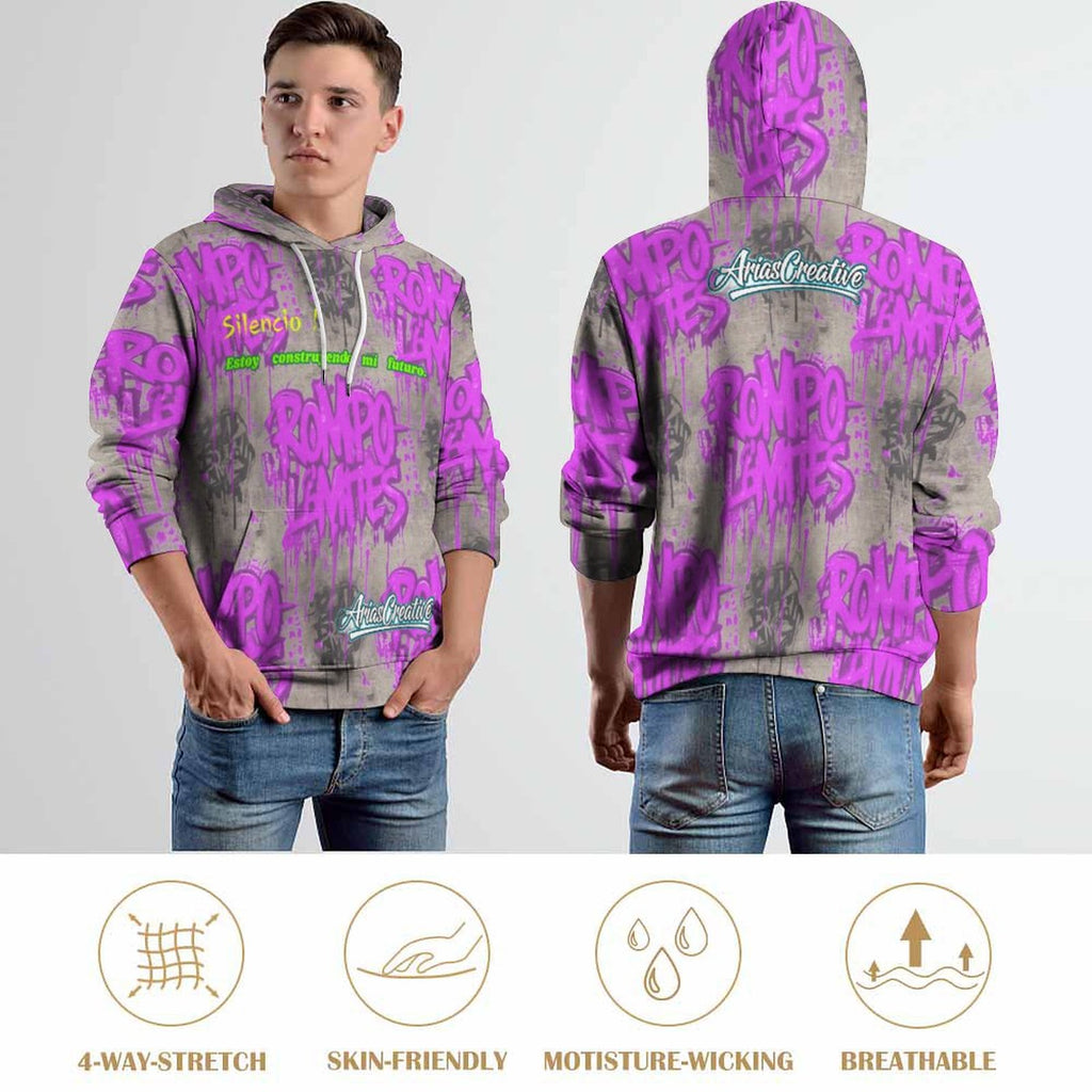 Sudadera con capucha rosa viejo de Peaprint, con el texto “ROMPO MIS LÍMITES”, visible en la imagen.