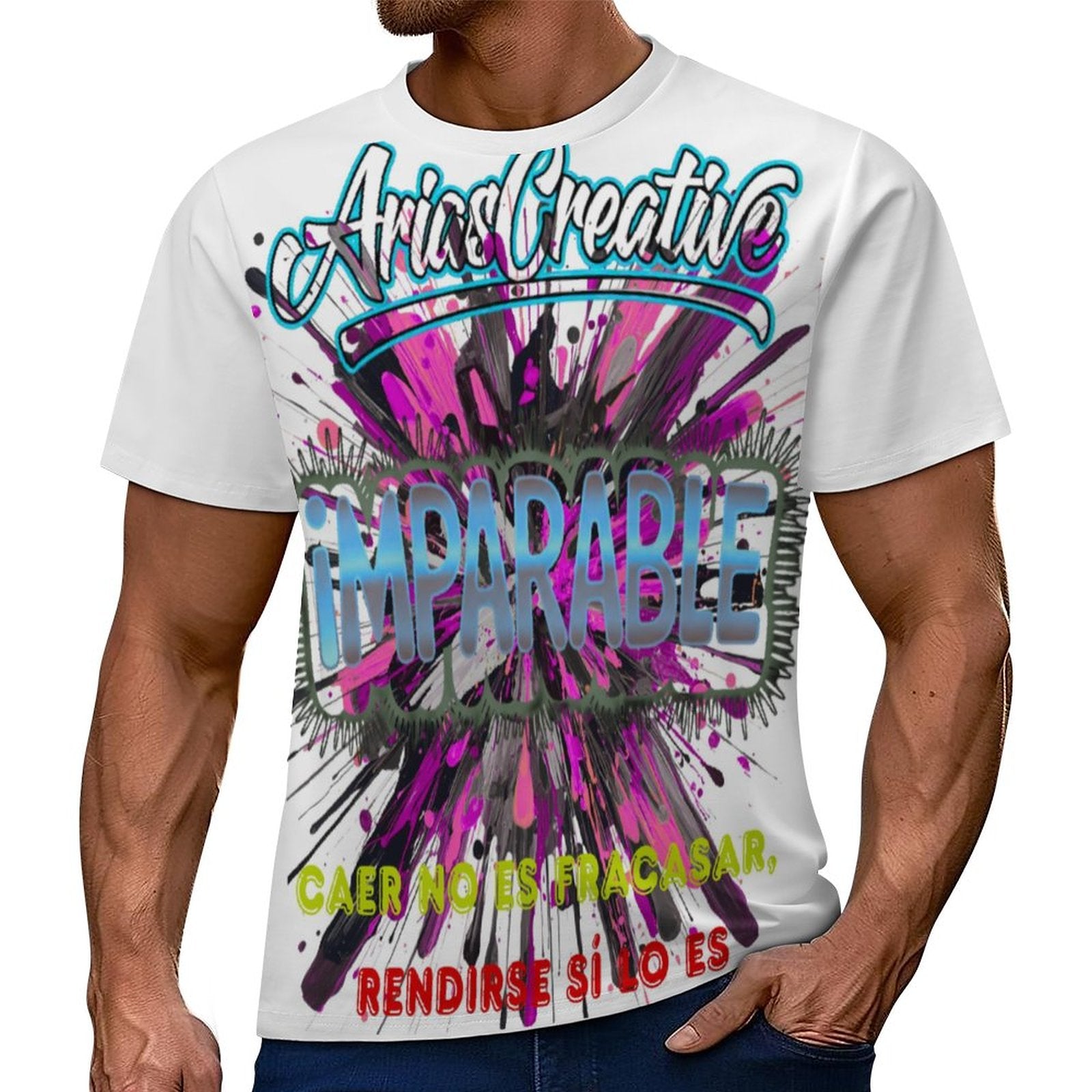 Camiseta casual de hombre de Peaprint, manga corta, con diseño de arte y streetwear premium en fondo blanco.
