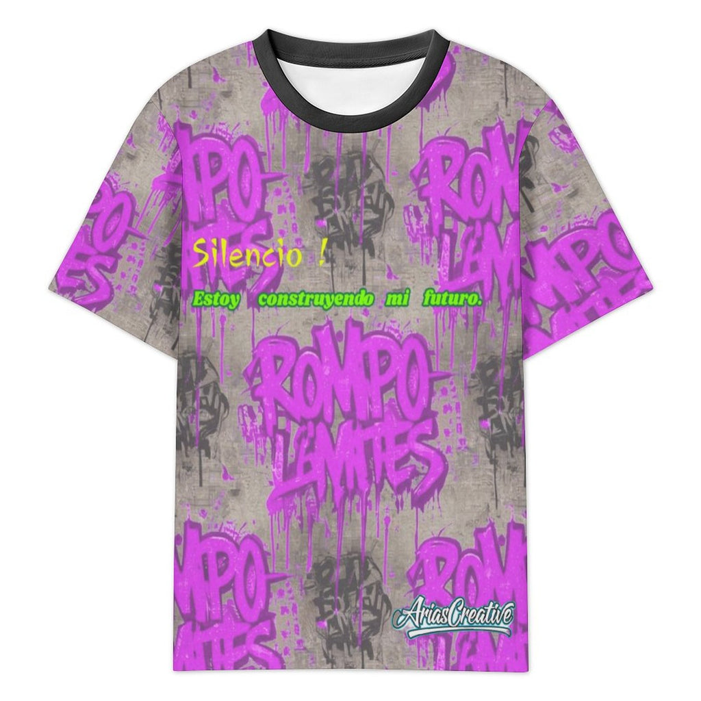 Camiseta manga corta Rosa y Gris de AriasCreative con mensaje "ROMPO MIS LÍMITES" en estilo casual.