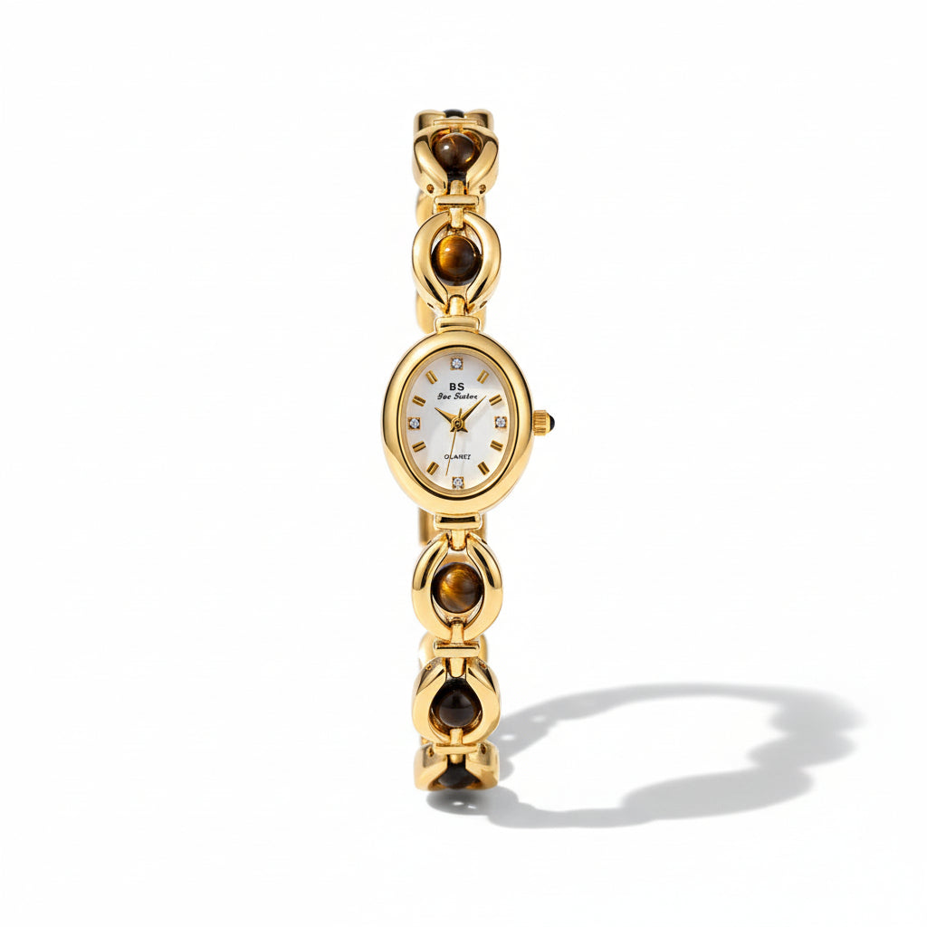 Reloj elegante para mujer AriasCreative con pulsera de perlas y diseño de cadena, grosor de 9 mm, estilo sofisticado.