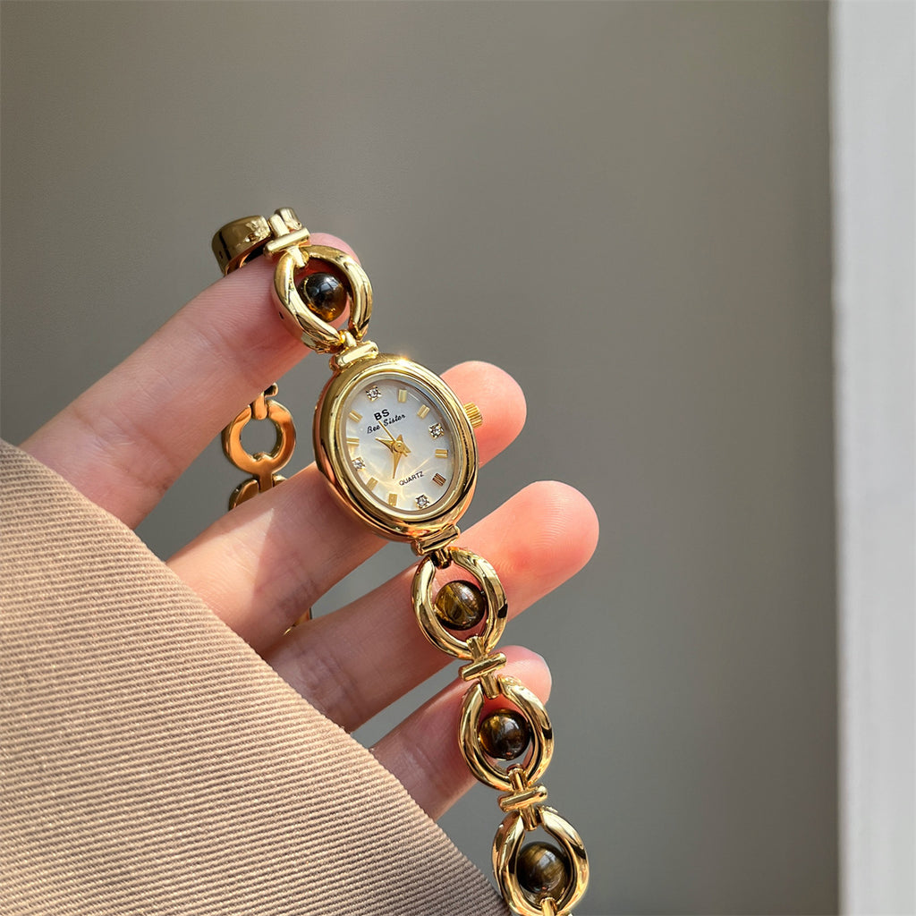 Reloj elegante AriasCreative para mujer con pulsera de perlas y diseño de cadena, grosor de 9 mm.