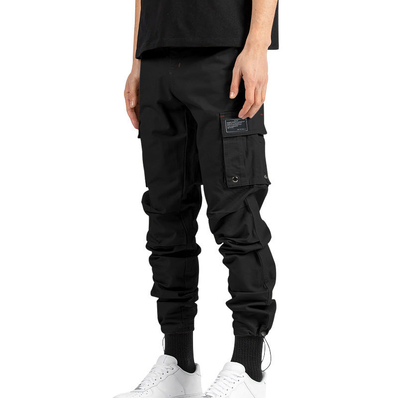 Pantalones cargo holgados de color liso para hombre de la marca AriasCreative, con múltiples bolsillos y puños con cordón.