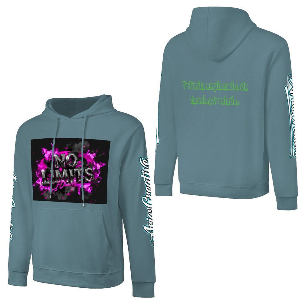 Sudadera de algodón con capucha de AriasCreative, estampado frontal, trasero y en la manga, ideal para streetwear.