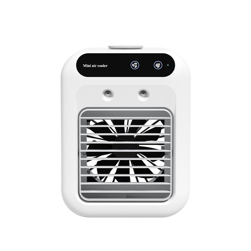 Enfriador de aire portátil AriasCreative con pantalla táctil, depósito de agua y función humidificadora para oficina y dormitorio.
