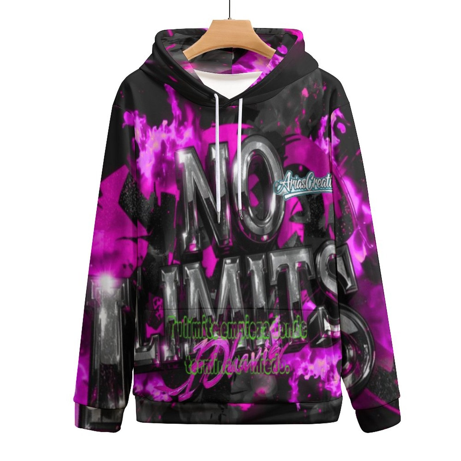 Hoodie Streetwear by AriasCreative featuring motivational phrases in graffiti design, pink, black, and gray colors.