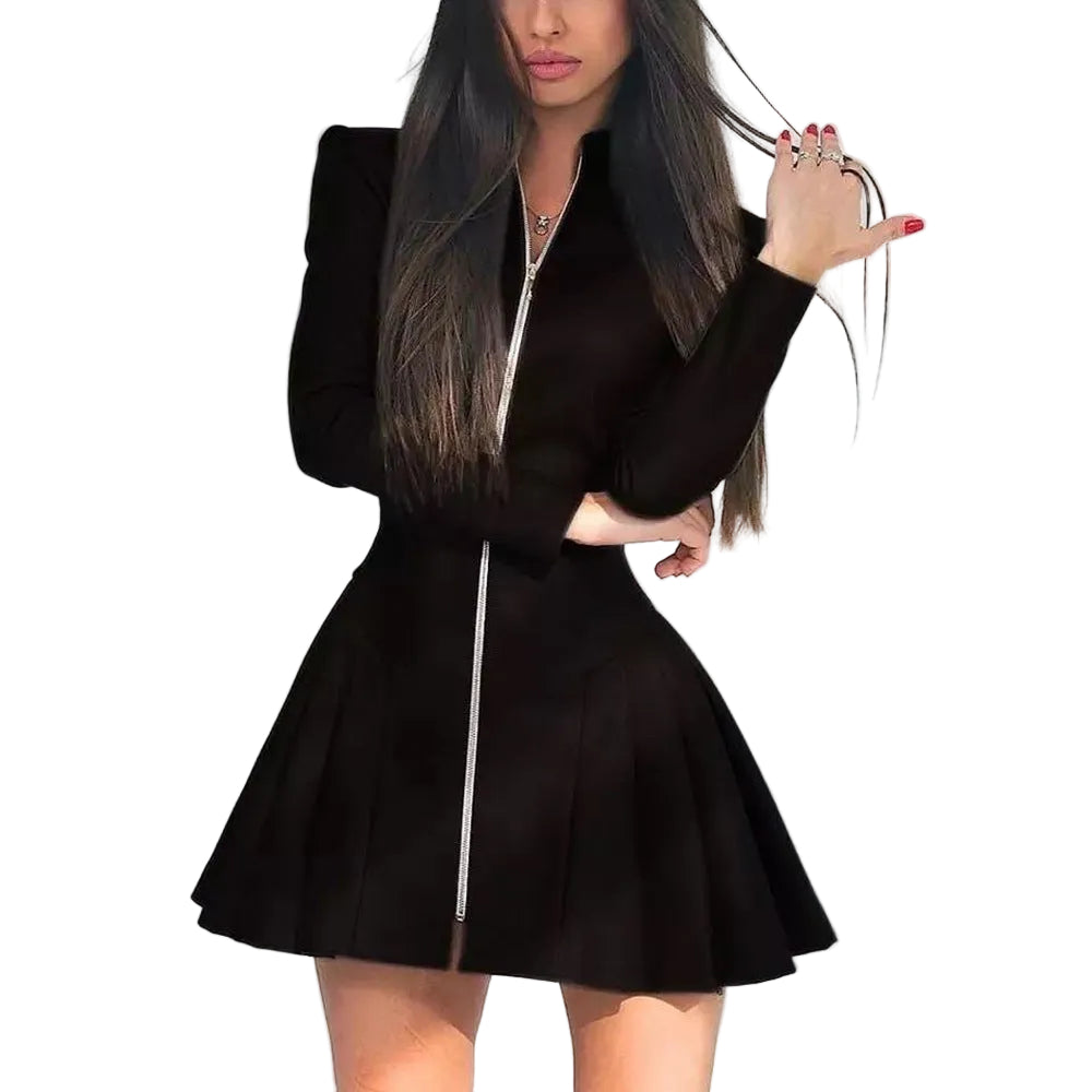 Vestido PU Plisado de Manga Larga – Estilo Urbano - ariascreative