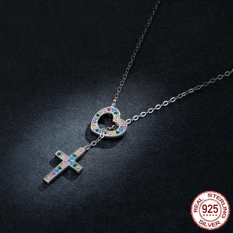 Collar de Plata Esterlina para Mujer con Corazón y Cruz - ariascreative
