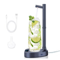 Dispensador de agua eléctrico automático AriasCreative en color blanco y azul, con tubo extensible y soporte para botellas de 1 a 5 galones.