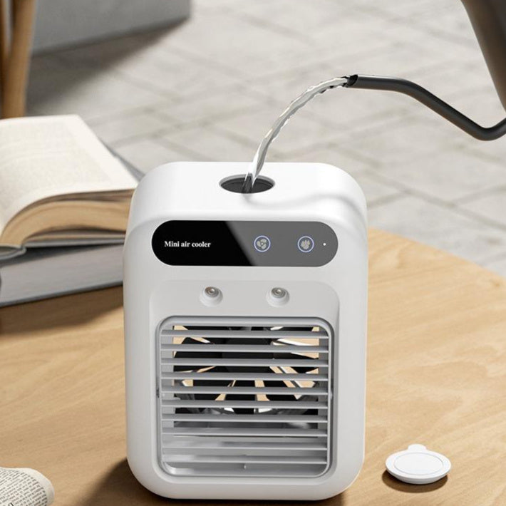 Enfriador de aire portátil USB AriasCreative con pantalla táctil, depósito de agua y ventilador humidificador de mesa.