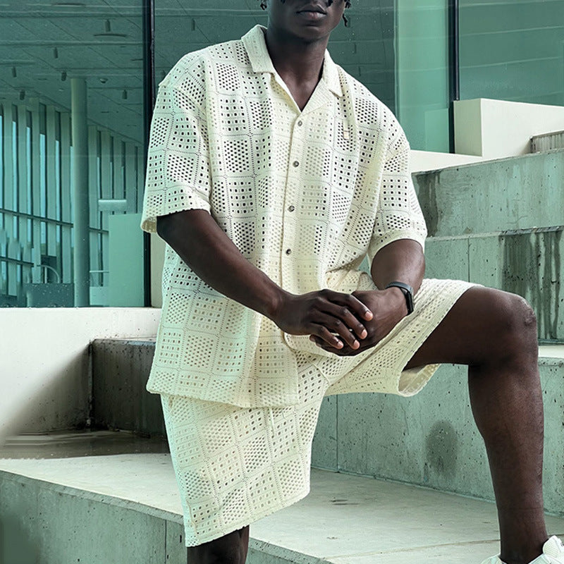Conjunto masculino AriasCreative de camisa de manga corta y pantalones cortos, estilo casual y cómodo para hombre.