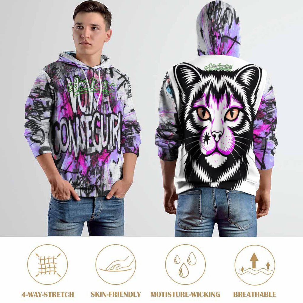Sudadera con capucha Graffiti de AriasCreative™ para hombre, diseño de gato callejero en impresión completa de peaprint.
