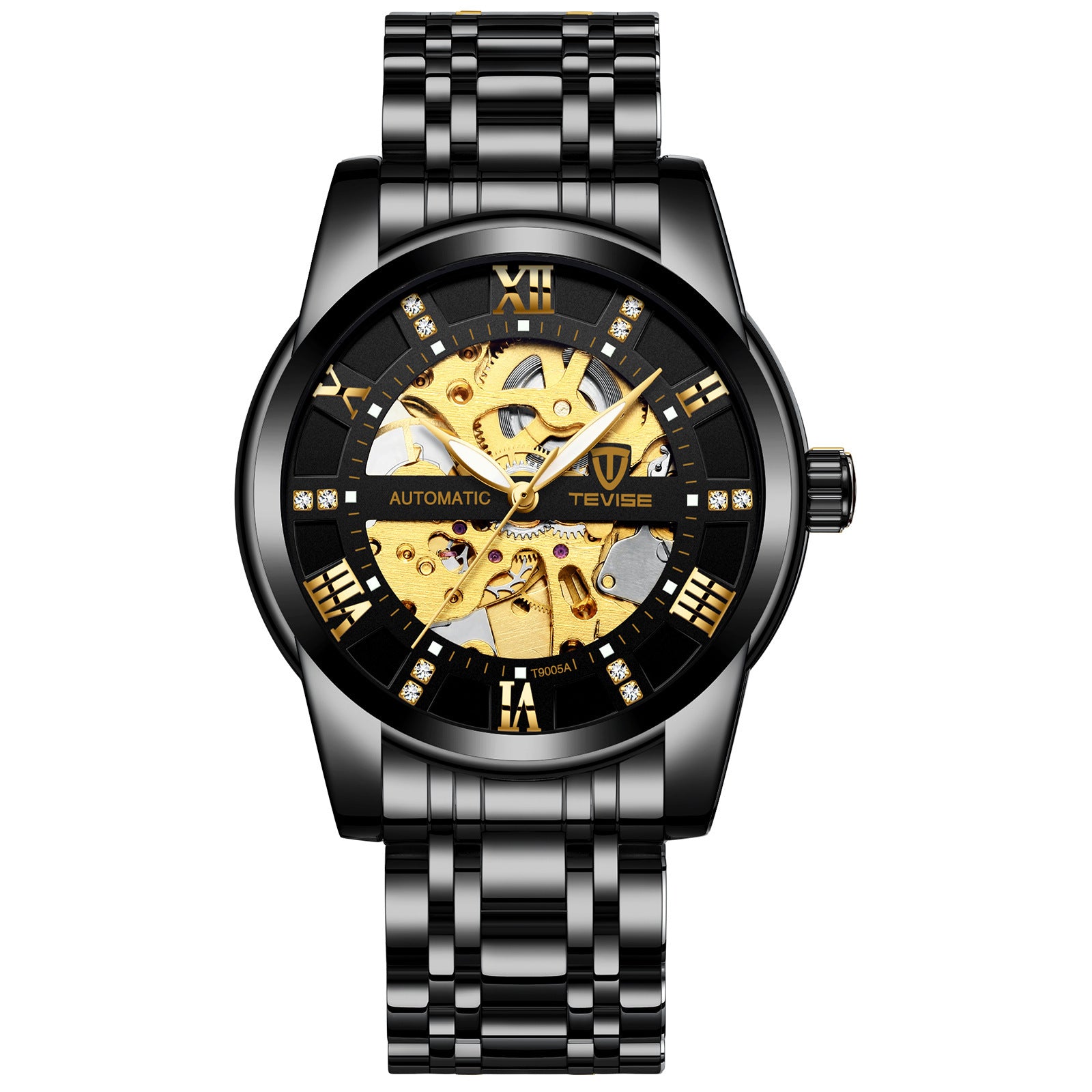 Mechanical watch with a hollowed-out steel bracelet from AriasCreative, showcasing a stylish design for casual use.