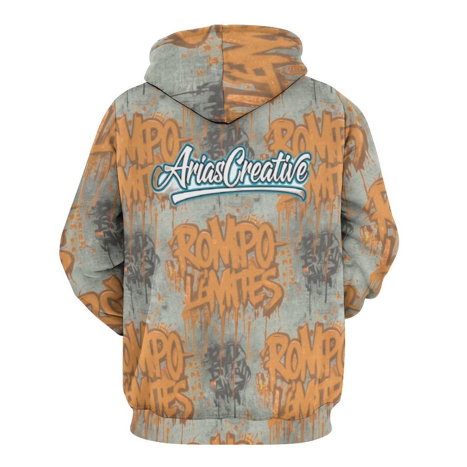Sudadera con capucha AriasCreative “ROMPO MIS LÍMITES” en estilo streetwear urbano, color gris y diseño moderno.