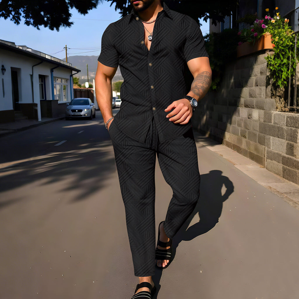 Conjunto de verano para hombre de 2 piezas, camiseta de manga corta y pantalón ligero, ropa casual de AriasCreative.