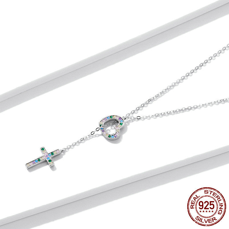 Collar de Plata Esterlina para Mujer con Corazón y Cruz - ariascreative