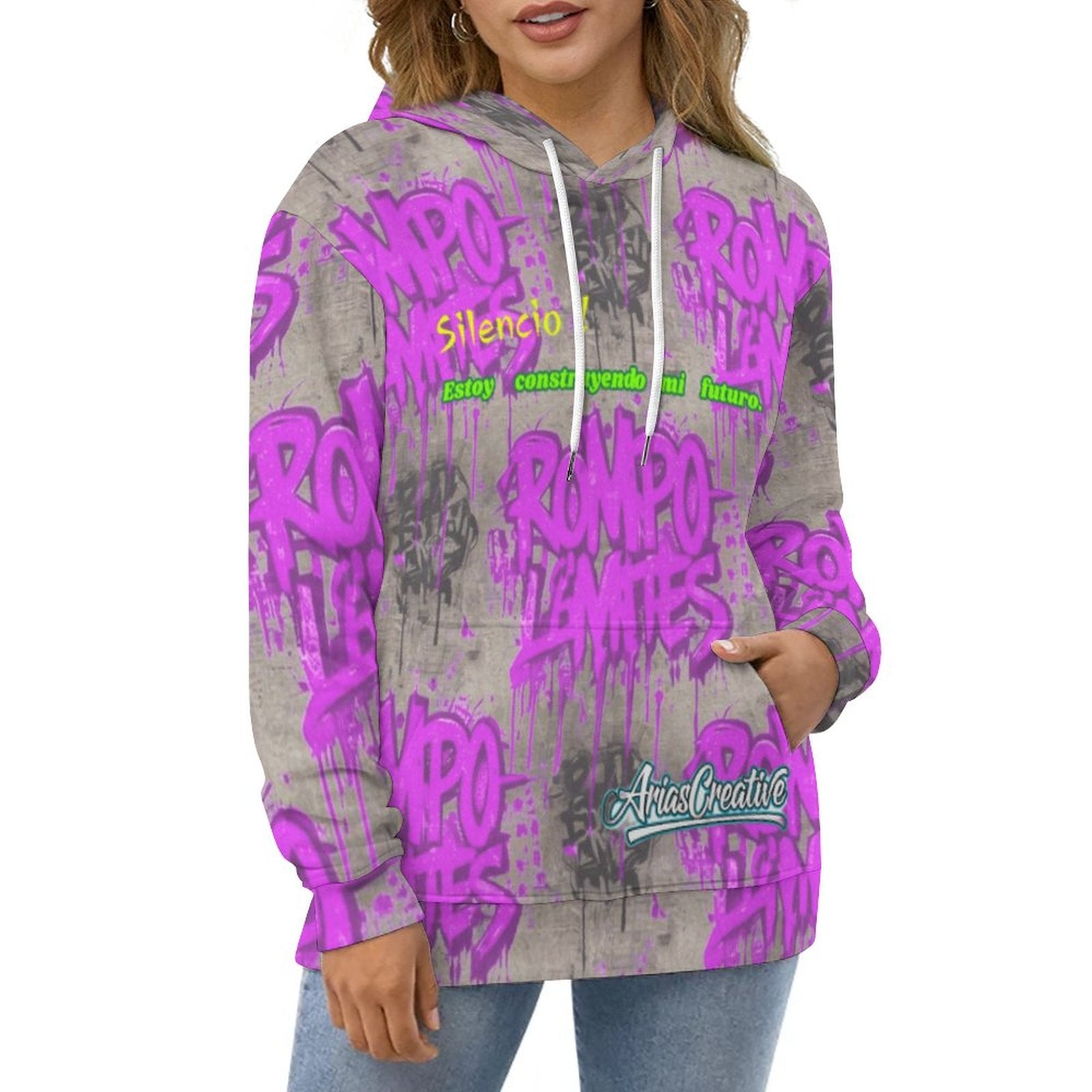 Sudadera con capucha rosa viejo de Peaprint, diseño "ROMPO MIS LÍMITES" en el frente, ropa casual para mujer.