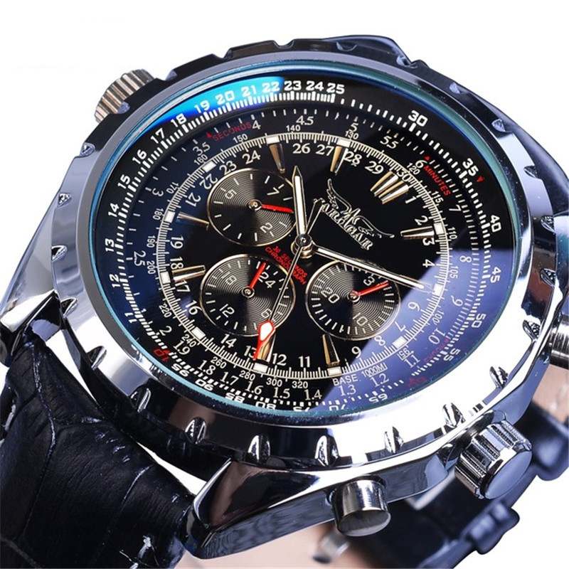 Reloj mecánico para hombre AriasCreative con diseño elegante, cristal mineral y correa cómoda en colores negro y blanco.