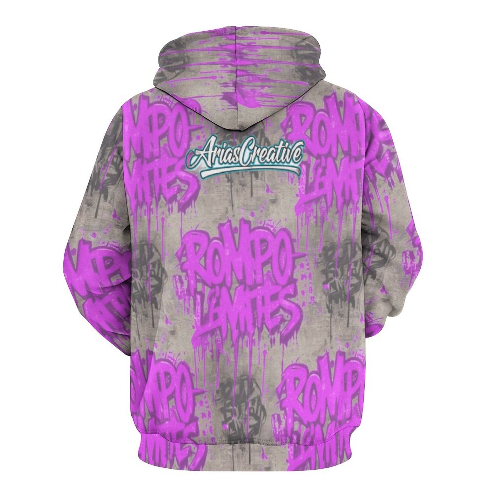 Sudadera con capucha rosa viejo de Peaprint, modelo "ROMPO MIS LÍMITES" de AriasCreative, vista frontal con detalle del diseño.
