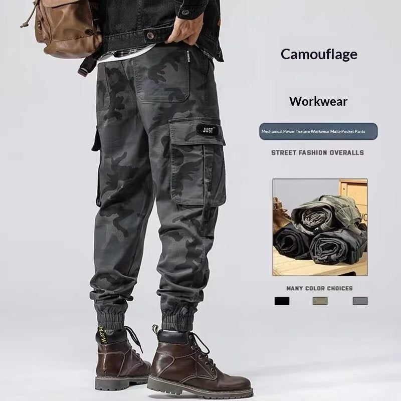 Pantalones cargo resistentes para hombre de estilo workwear urbano, marca AriasCreative, con múltiples bolsillos y diseño duradero