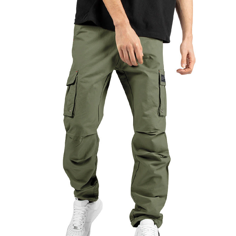Pantalones cargo holgados para hombre de AriasCreative en color liso con múltiples bolsillos y puños con cordón.