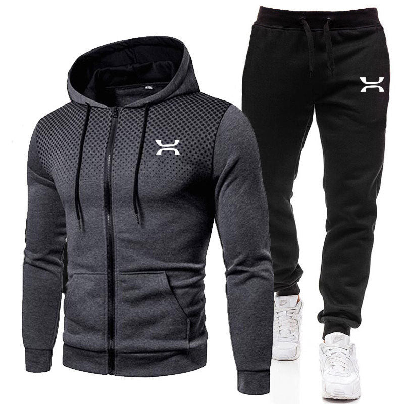 Conjunto deportivo para hombre de AriasCreative con capucha y pantalón, con diseño impreso y cierre zip para entrenamiento.