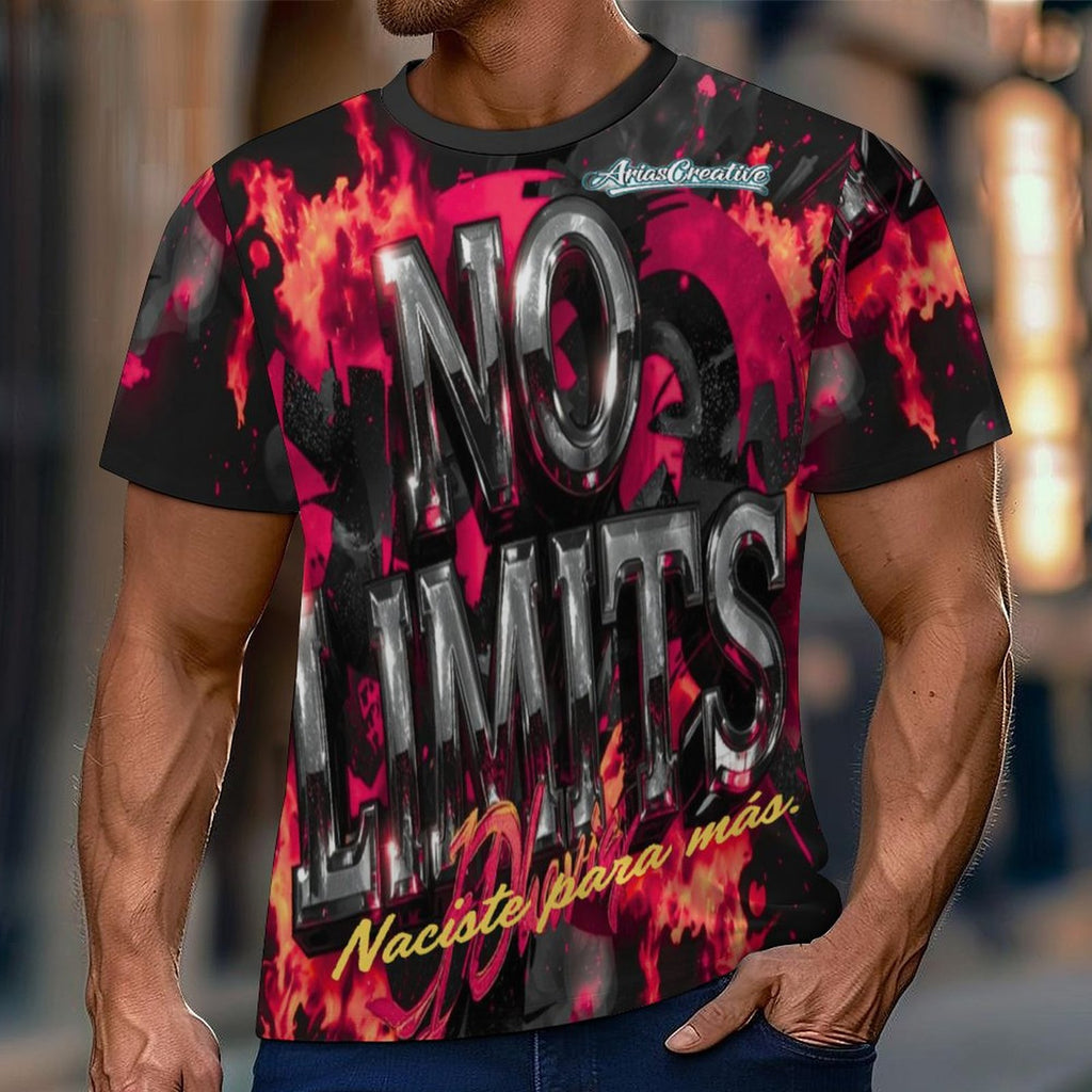 Camiseta manga corta AriasCreative "No Limits" con mensaje motivador, tela suave y diseño moderno en color neutro.