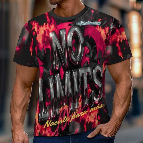 Camiseta manga corta AriasCreative "No Limits" con mensaje motivador, tela suave y diseño moderno en color neutro.