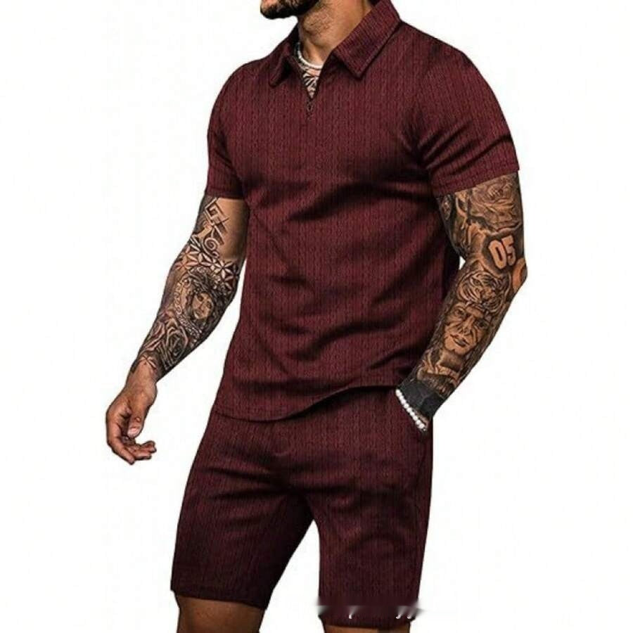 Conjunto de verano para hombre de AriasCreative con camiseta de rayas y pantalón corto ajustado, ideal para climas cálidos.