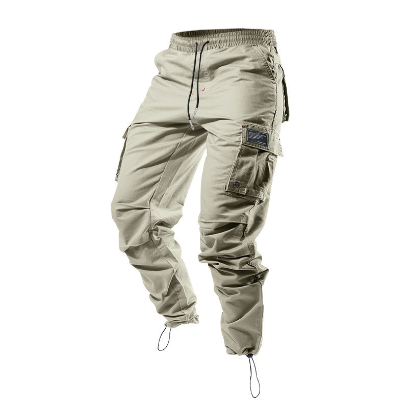 Pantalones cargo holgados para hombre de AriasCreative en color liso con múltiples bolsillos y puños con cordón.