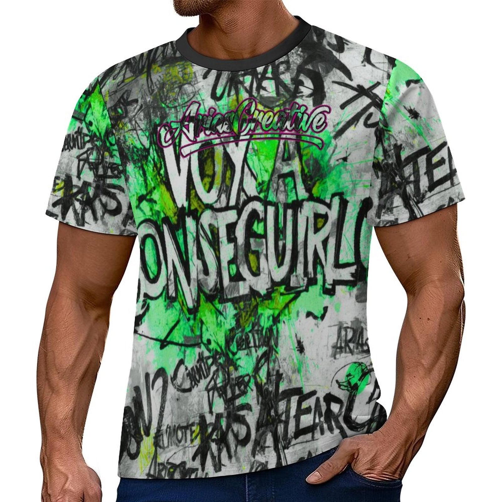 Camiseta casual de hombre de peaprint, manga corta, color verde, estilo streetwear premium.